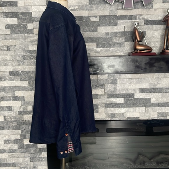 Coofandy Men's XL Denim Shirt Flip Cuff Long Sleeve Button Front Collared Blue - Picture 5 of 7